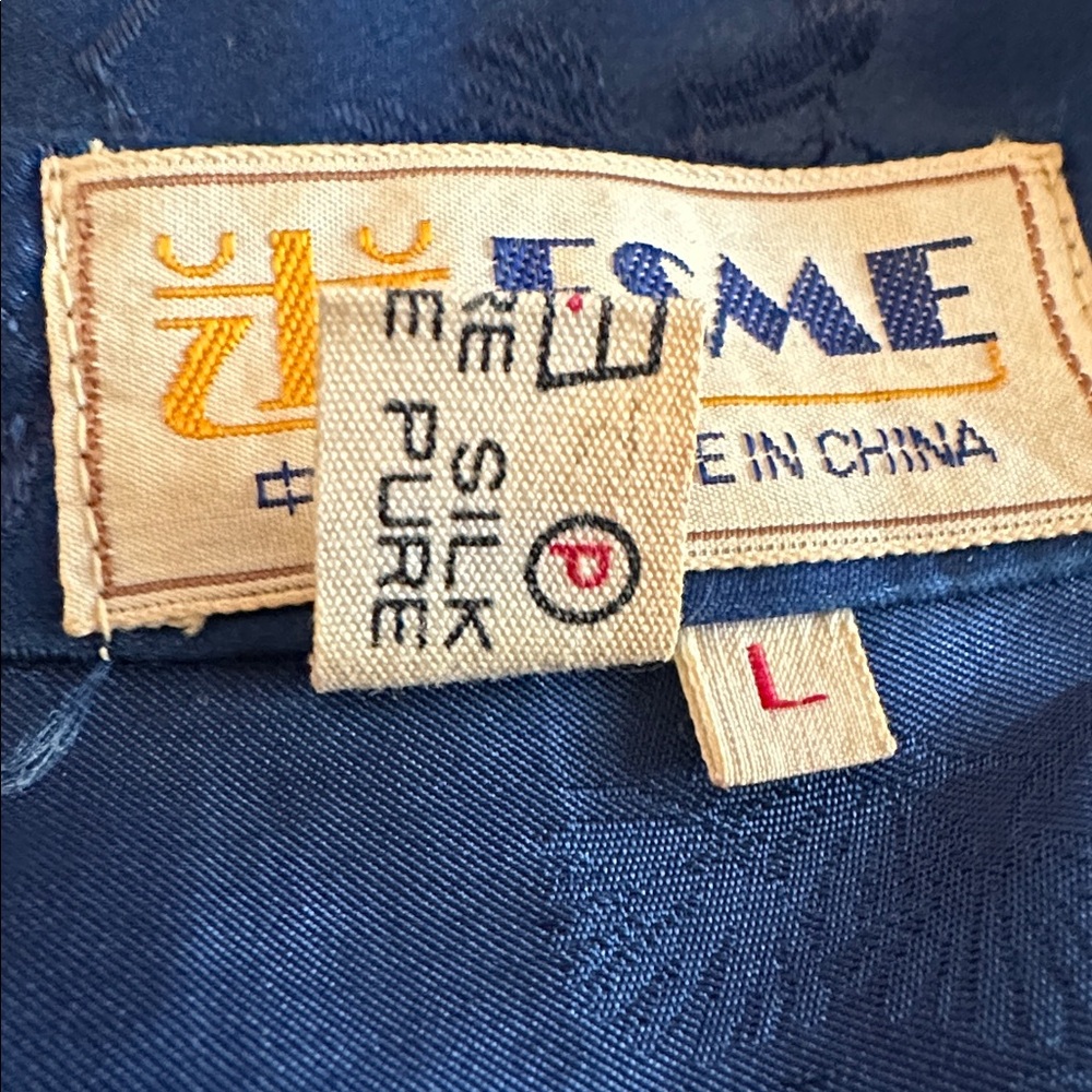 Vintage Esme Women's embroidered dragon embossed Chinese blue L pure silk robe - Picture 13 of 14